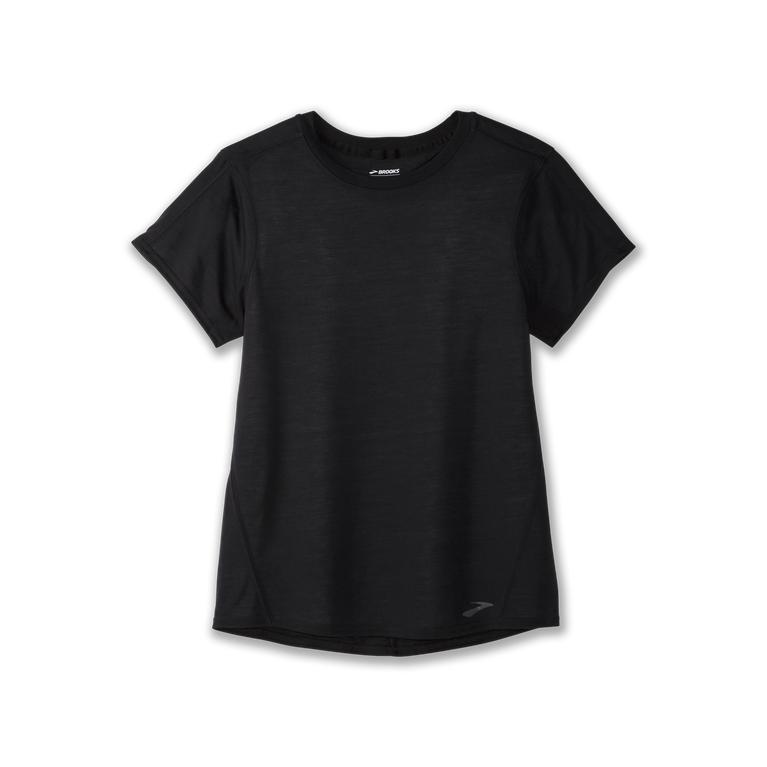 Brooks Women's DISTANCE Short Sleeve Running Shirt - Black - Canada (NVHDL-1857)